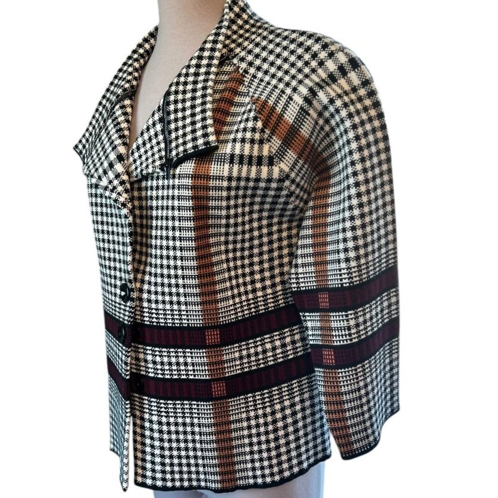 NWOT Carlisle Black and Brown Window Pane Pattern Cardigan Size XL